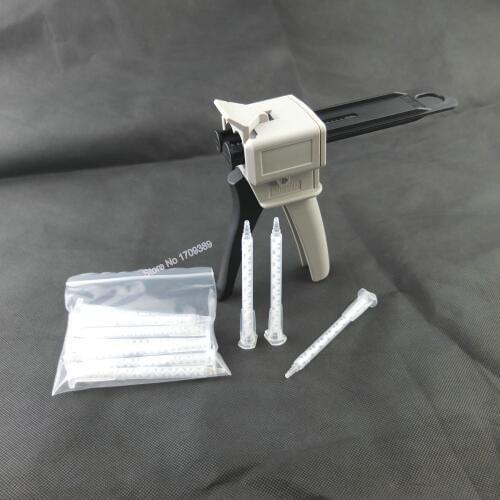 Free shipping 2-part Epoxy Resin Caulk Mixing Gun Dispenser Applicator 50ml ratio 1:1/2:1 W/ MA5.4-17S Bayonet Static Mixers