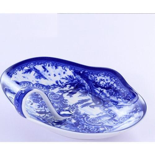 European Blue and White Porcelain Ceramic Plate Creative Afternoon Tea Dessert Plate Table Arrangement Household Microwave Oven