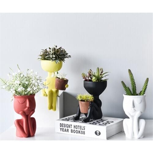 Creative Art Portrait Sculpture Vase Flower Pot Garden Storage Abstract Character Succulents Plant Pot Micro Landscape Decor