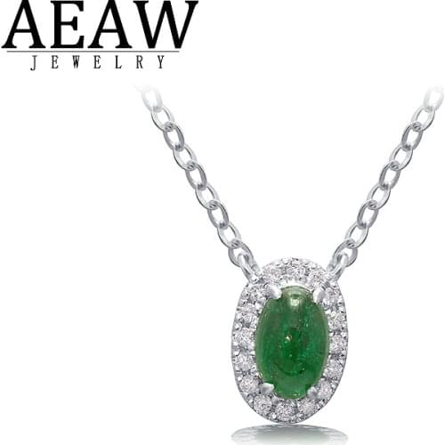 0.3ct Oval Cut Real Emerald Real Diamond Pendant Solid Gold 14K White Gold Pendant Fine Jewelry Wedding/Engagement For Women