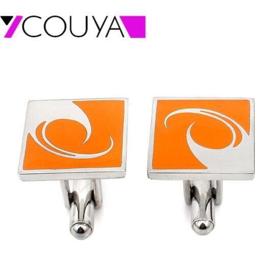 Fashion metal 316L stainless steel silver color square cuff links with orange enamel for men jewelry 2018 Free shipping