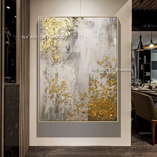 New Large Size Handmade Gold Foil Abstract Oil Painting Canvas Paintings Art Wall Picture For Home Living Room Wall Decor