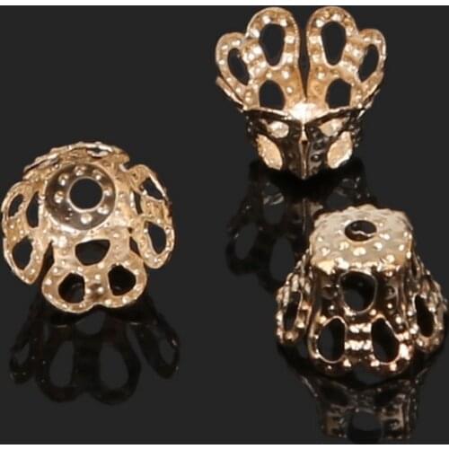 New 200pcs/lot 2016 High Quality DIY KC Gold Plated Hollow Flower Iron Metal Charms Bead Caps for Jewelry Making