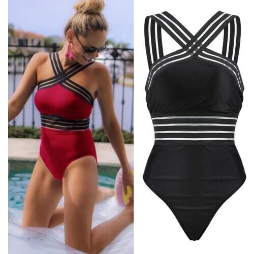 Newest Women Swimsuits Sexy One Piece Swimwear Women Beach High Neck Bandage Cross Back Female Brazilian Swimming Suit