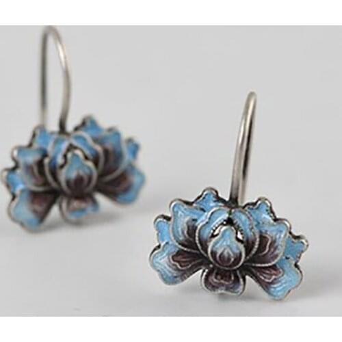 Original design enamel porcelain lotus shaped earrings Chinese retro court style elegant minority charm womens brand jewelry