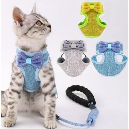 Cat Harness and Leash Anti-Breakaway Cat Collar Cute Bow Vests Cat Product Cat Accessories Sage Green Collar for Cats or Puppies