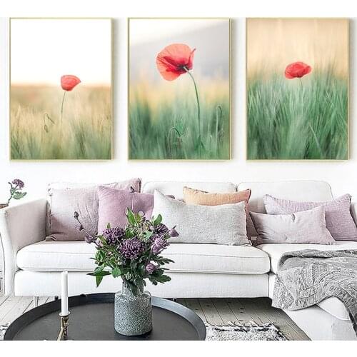 Natural Scenery of Lonely Blooming Brilliant Flowers in the Grassland Painting Canvas Poster Print Wall Art Picture Home Decor