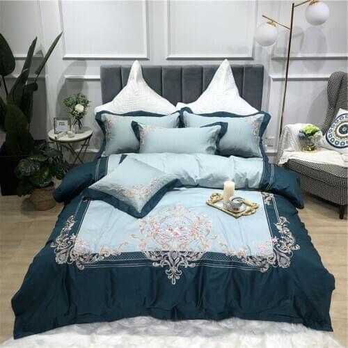 Luxury Embroidery 4Pieces Comforter Cover set Egyptian Cotton Queen King Bedding set with Bed sheet Pillowcase Duvet cover