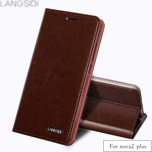 Luxury Flip three card oil wax skin flip phone holster For Huawei nova2 plus phone case all handmade custom