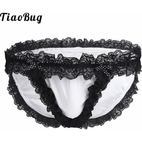 TiaoBug Sexy Lingerie Sissy Panties Gay Erotic Underwear Sex Costume Lace G-string Lace Thong Funny Party Club Briefs Underpants