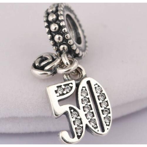 S925 Pendant DIY Jewelry 50 Years of Love Dangle Charm fit Lady Bracelet Bangle Clear CZ Girl Gift