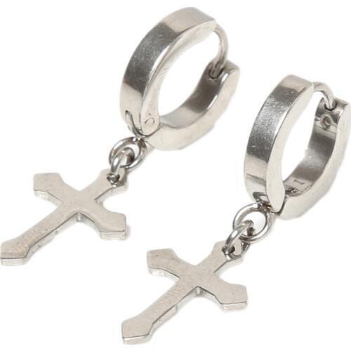 1 Pc Fashion Rock Style Hypoallergenic 4*9mm Cross Shaped Titanium Steel Ear Clip Earrings Ear Accessories EAR-0685