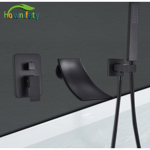 Black Bathtub Faucet Waterfall Bathroom Shower Faucets Hot Cold Mixer Crane Tap Wall Mount 2 Way Mixer Bath Shower