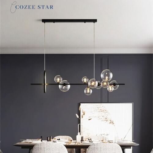 Modern LED Chandeliers Lighting Nordic Glass Ball Iron Black Pendant Hanging Lamps Bedroom Living Room Dining Room Lights