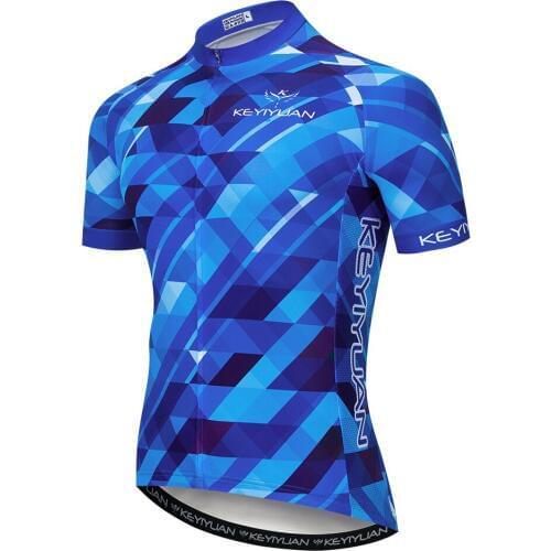 2019 Keyiyuan Spring Summer Blue Plaid Quick-drying Breathable Road Cycling Bicycle Equipment Short Sleeve Top