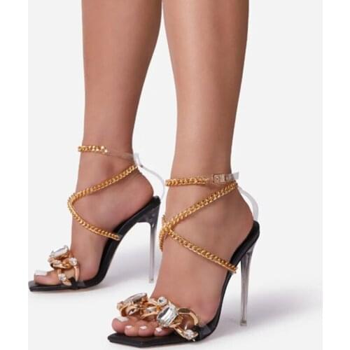 Party Dress Shoes Ladies Casual Gladiator Sandals Sexy Open Toe Stiletto Ladies Transparent Metal Decorative Chain High Heels