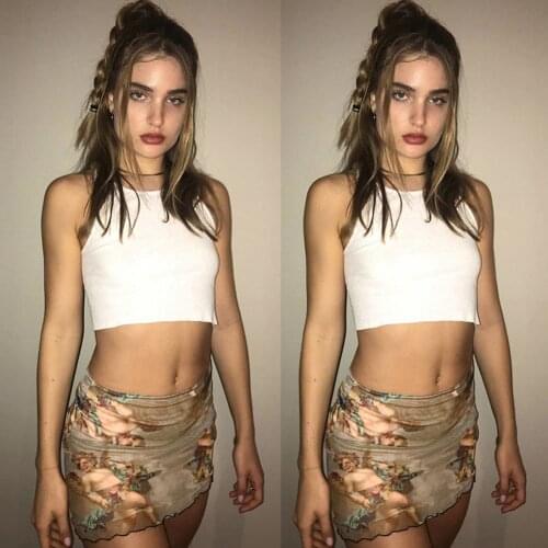 Woemn Elastic Pleated Skirt High Waist Mesh Ruffles Angel Pattern Print Mini Skirt Short Pencil Skirts Hot Selling