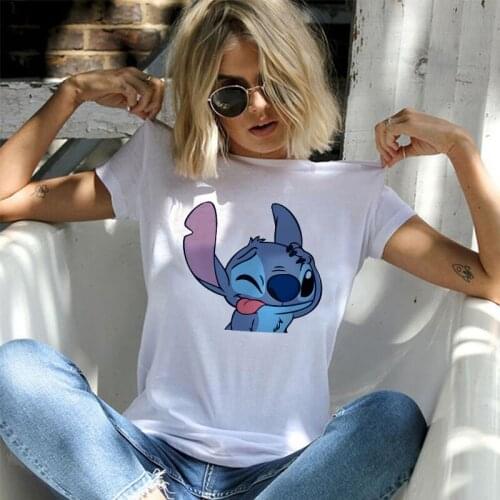 Disney Women Clothes Kawaii Summer Casual Short Sleeve T-shirt Hot Hip Hop Streetwear Harajuku Lilo Stitch T Shirts Female Tops