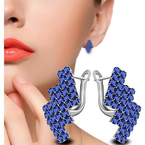 Fashion Silver Color White/Blue AAA Cubic Zirconia Flower Stud Earrings For Women Jewelry Bijoux Wedding Anniversary Gift