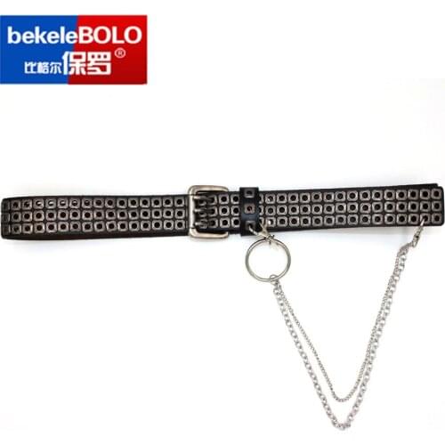 Women Punk Chain Fashion Belt Adjustable three Row Hole Eyelet Waistband with Eyelet Chain Decorative man Belts 2021 New