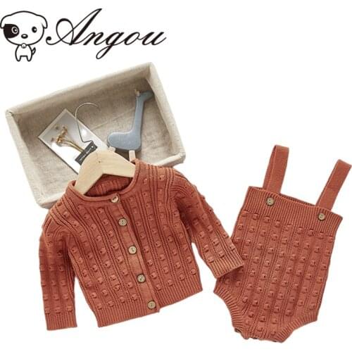 Angou Winter Newborn Baby Girl Suit Dot Romper+Coat 2PCS Long Sleeves Cardigan Solid Color Spring Autumn Toddler Baby Clothes