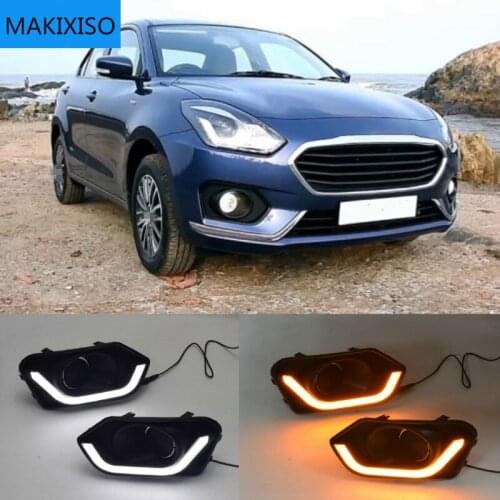 1pair Car LED For Suzuki Dzire 2017 2018 with Yellow Turn Signal fog lamp cover DRL Daytime Running Lights Daylight