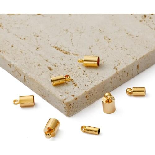 18K Gold 4Pcs 3 4 5 6mm Copper End Caps Crimp Leather Cord Wire Metal End Cap Crimps Clasps for Jewelry Making Components DIY 03
