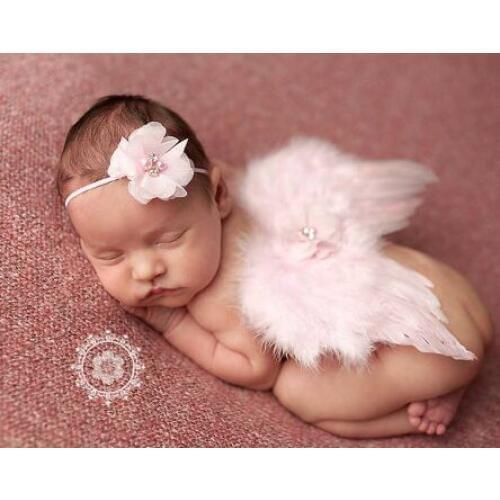 2pcs/set Lovely Angel Feather Wings + Baby Girl Flower Hairband Photo Shoot Hair Accessories For Newborns Photography Props