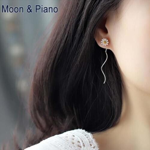 2020 Fashion Long Tassel Dangle Earrings Daisy Pendant Wave Chain 925 Silver Drop Earring Womens Wedding Party Jewelry Gifts