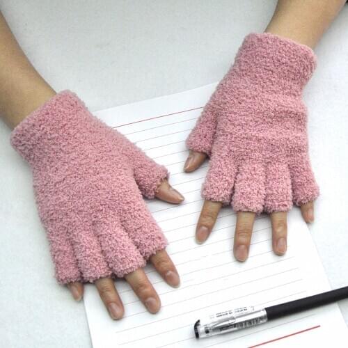 2020 NEW Unisex Gloves Mitten Fingerless Fleece Half-Fingers Fuzzy Adult Cute Pink Warm Winter Female Gloves