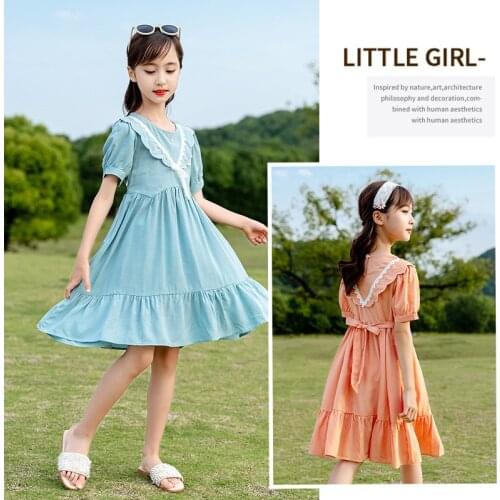 2021 Girl Dress Summer Cotton Lace Kids Dresses for Girls Childrens Clothing Elegant Princess Dress 4 6 8 10 12 14 Yrs
