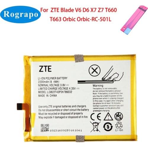 2200mAh Li3822T43P3h786032 Replacement Battery For ZTE Blade V6 D6 X7 Z7 T660 T663 Orbic Orbic-RC-501L Mobile Phone Accumulator