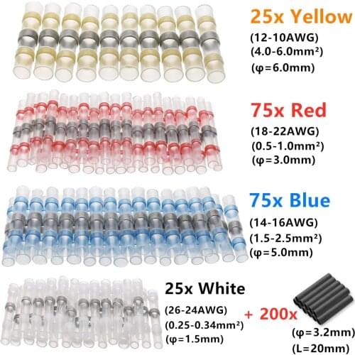 400PCS Assortment Soldering Seal Sleeve Heat Shrink Tubing Butt Terminals Waterproof Insulated Wire Connectors 10-26AWG