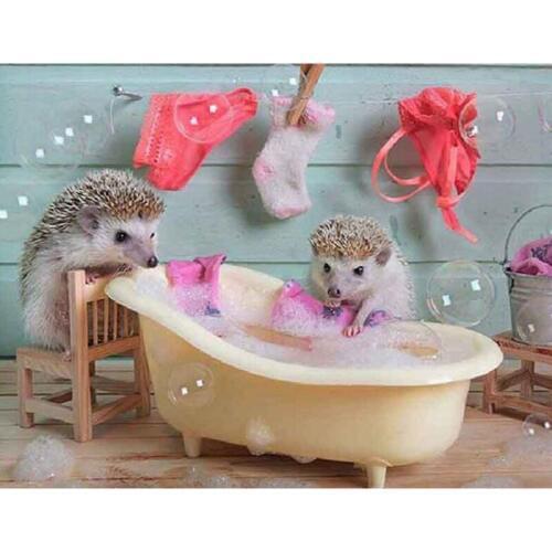 5D DIY Diamond Painting Cross Stitch Full Square/Round Drill "Hedgehog bathing" 3D Diamond Embroidery Mosaic Rhinestone Decor