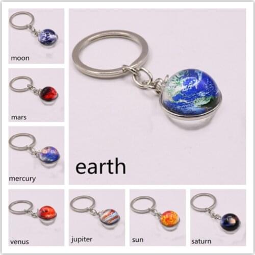 Solar System Planet Keyring Galaxy Nebula Space Keychain Moon Earth Sun Mars Art Picture Double Side Glass Ball Key Chain