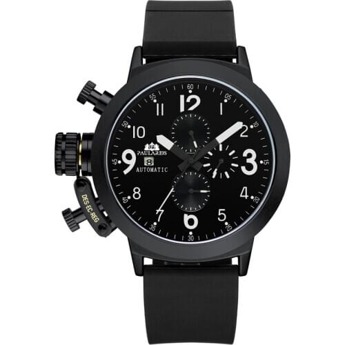 Automatic Self Wind Mechanical Rubber Strap Black Silver Boat Case Orange Blue Yellow Grey Fashion U Left Hand Men Watch