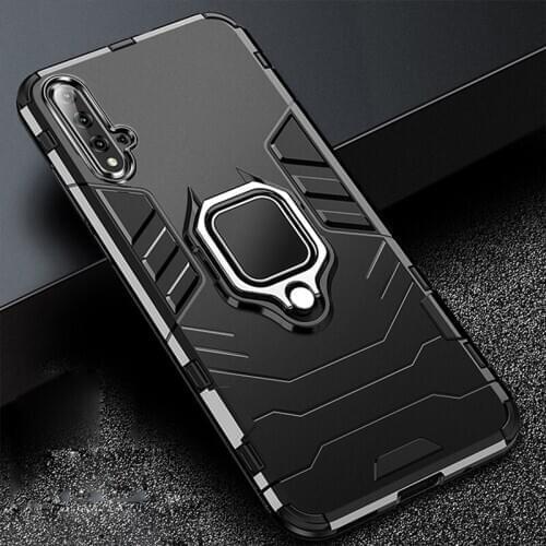 For Honor 20 Case Armor PC Cover Finger Metal Ring Holder Phone Case On For Huawei Honor 20 Pro Cover Durable Reinforced Bumper