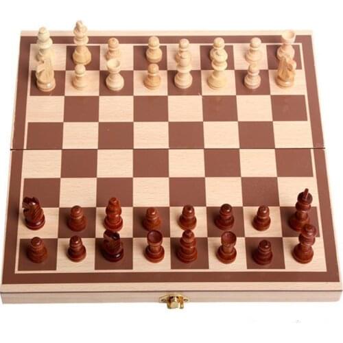 Wooden Foldable Chess Set Wooden Chessboard With 34 Chess Pieces Portable Travel Chess Board Indoor Games Kids Gifts