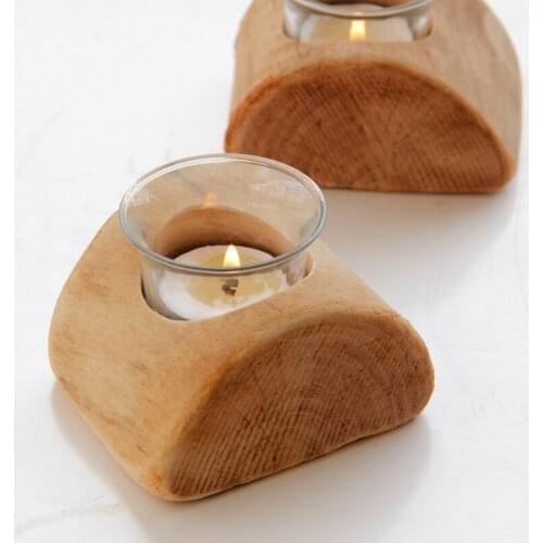 Wooden Simple Semicircle Single Hole Candle Holder Candle Carrier Fotang Hotel Aromatherapy Candle Accessory Desktop Decoration