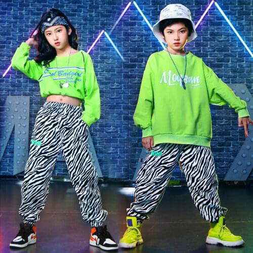 Children Jazz Performance Costumes For Kids Girls Boys Green Ballroom Hip Hop Clothing Street Dance Outfits Loose Hiphop Suits