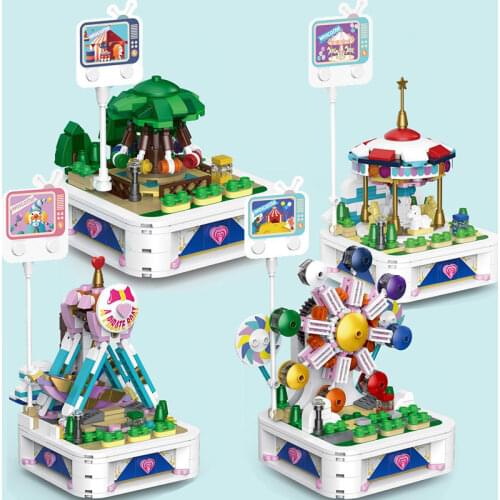 City Friends ferris wheel Amusement park Carousel Swing Bumper cars Dance Model Building Blocks kids Educational DIY toy Girls