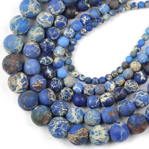 HGKLBB Natural Stone Matte Blue Emperor pine Round spacer Loose Beads For Jewelry making 4/6/8/10/12MM bracelet accessories DIY