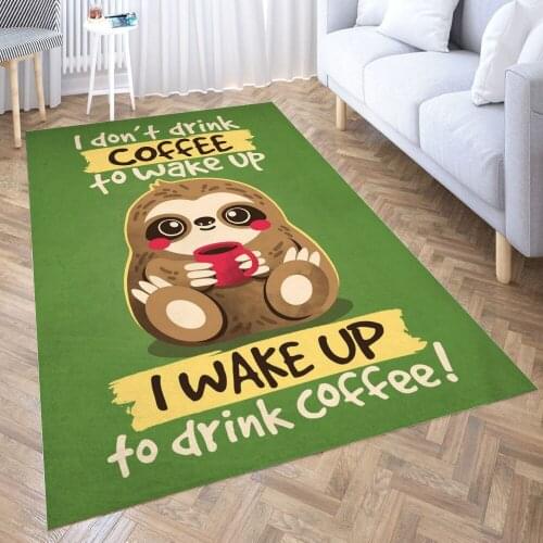 Coffee sloth Carpet for Living Room 3D Anime Cartoon Rug Gamer Teen Room Bedside Lounge Rug Kids Children Floor Mats