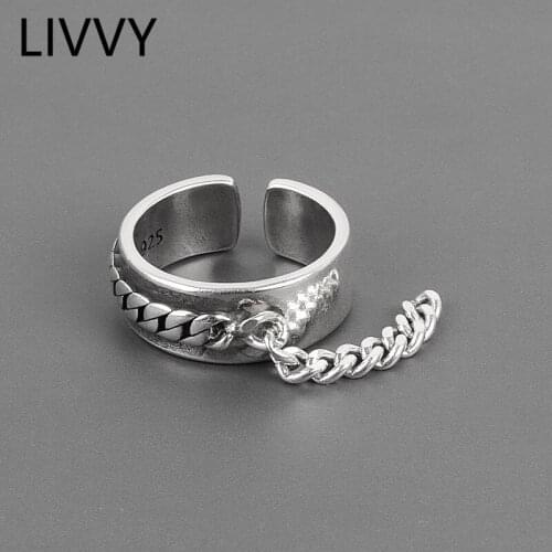 LIVVYSilver Color Chian Tassel Ring For Women Minimalist Irregular Cross Trendy Vintage Temperament Adjustable Jewelry Birthday