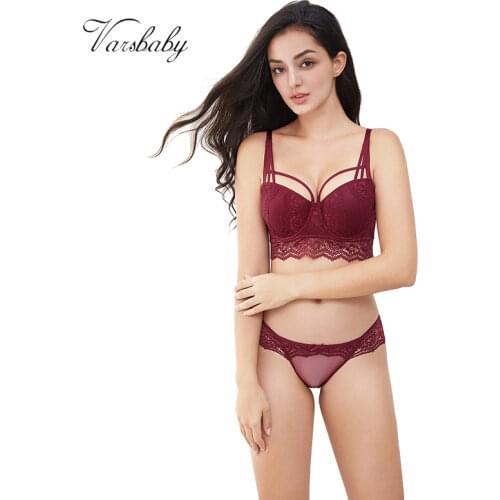 Varsbaby New Sexy Lace Floral Gather Underwear Underwire Push Up Bra Sets For Lady