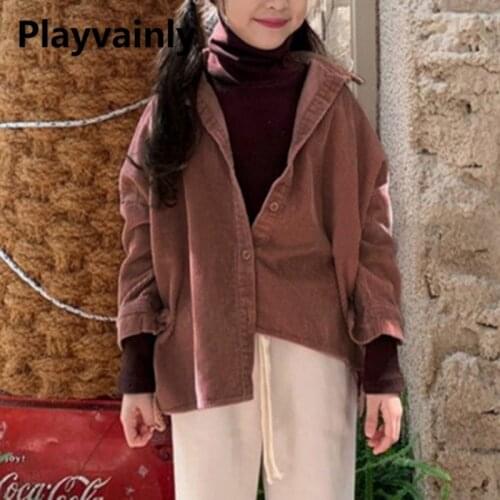 2021 Korean Style New Autumn Kids Boys Girls Shirts High Low Turn-down Collar Blouse Casual Tops Children Clothes 1-6Y E257