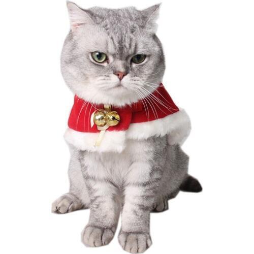 Red Velvet Short Plush Winter Pet Cat Dog Cloak Shawls Collar Warm Scarf with Bell Merry Christmas New Year Gift Pet Supply