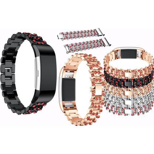 Fashion sport style Watch Bands For Fitbit Charge 2, Replacement Metal Bracelet Adjustable Fitbit charge 2 Bands with Rhinestone