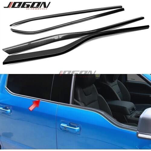 Stainless Steel Carbon Car Exterior Window Bottom Overlay Cover Trim Stickers For Ford F150 F-150 Raptor 2017 2018 2019 Truck