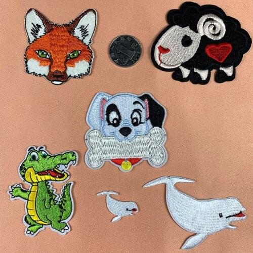 20pcs/lot Embroidery Patch Anime Cartoon Fox Black Sheep Puppy Whale Clothing Decoration Sewing Diy Iron Heat Transfer Applique
